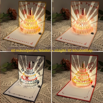 Felvételi fény születésnapi üdvözlőlap 3D sztereó hangos üdvözlőlap torta születésnapi ajándék barátnak és barátnőnek áldókártya