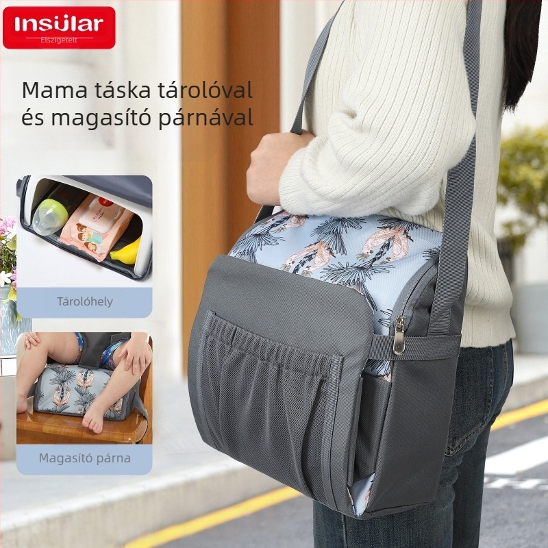 Hordozható, többfunkciós válltáska, múmiatáska, gyermekülés-magasító párna, baba étkezőszék, székmagasító párna, szék