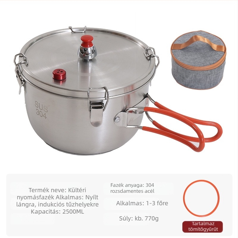 Kültéri rozsdamentes acél mikronyomású főzőedény, többfunkciós gőzölőedény, hordozható, biztonságos, robbanásbiztos, alpesi nyomású főzőedény, kemping stílusú főzőlap