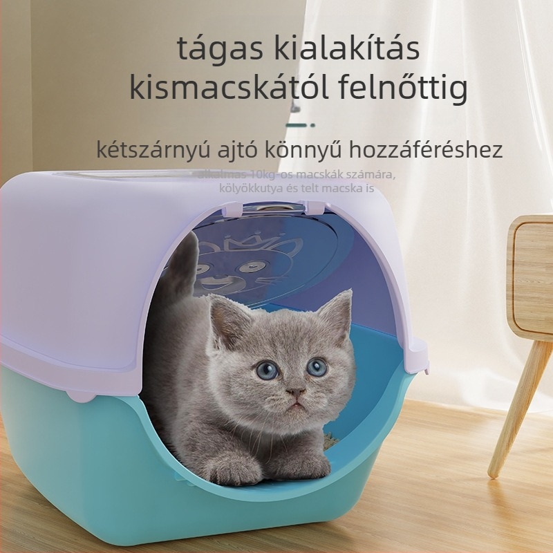 Macskaalom doboz Teljesen zárt macska WC Extra nagy szagtalanító fröccsenésgátló alomdoboz Cicaalom doboz Macskakellékek