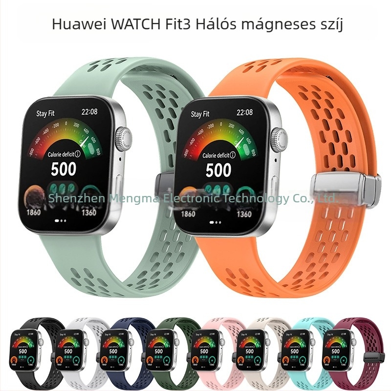 Huawei Watch Fit3 hálós szilikon szíj mágneses csattal és összecsukható csattal, 24 mm