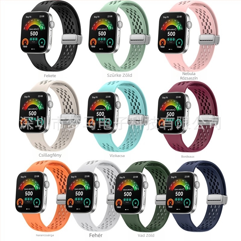 Huawei Watch Fit3 hálós szilikon szíj mágneses csattal és összecsukható csattal, 24 mm