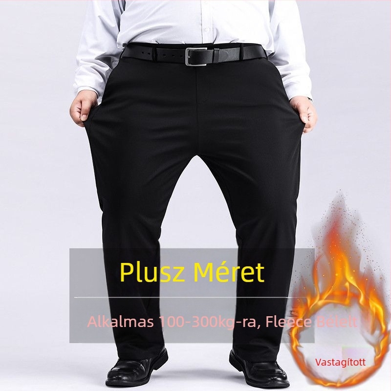 Extra nagy nadrág Férfi nadrág Férfi rugalmas plus size nadrág Férfi középkorú Laza Egyenes Lezser Nadrág gyapjú béléssel Vastagított