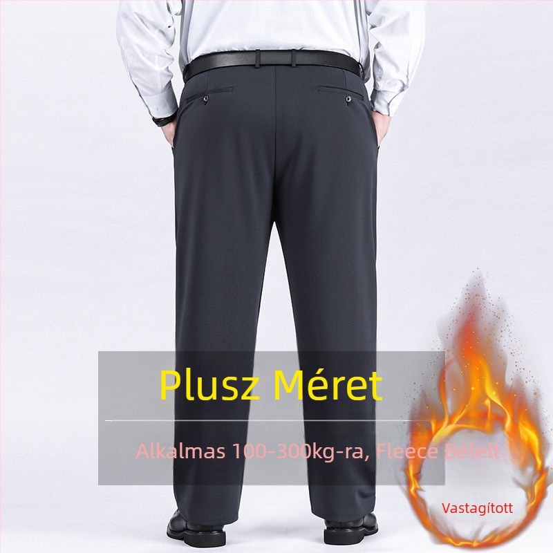 Extra nagy nadrág Férfi nadrág Férfi rugalmas plus size nadrág Férfi középkorú Laza Egyenes Lezser Nadrág gyapjú béléssel Vastagított