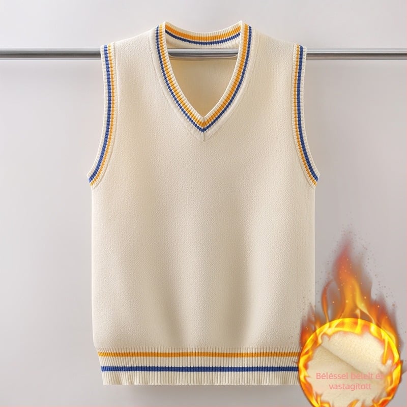 2025 Új tavaszi, őszi és téli kötött mellény, plusz bársonyos vastagított közepes és nagy méretű tiszta pamut gyermek mellény fiúknak és lányoknak, divatos
