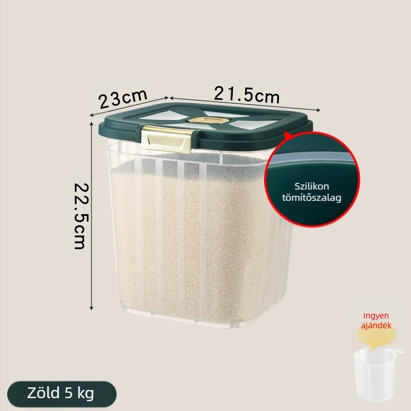 Nagy kapacitású rizsvödör otthoni konyhába, rovar- és nedvességálló, lezárt, akadálymentesített luxus rizstároló doboz, rizsliszt és gabonatároló doboz