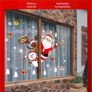 SK9241 Mikulás matricák karácsonyi dekoráció keresztbe szegélyű ablak üveg ablak vízálló falmatricák karácsonyi ablakmatricák