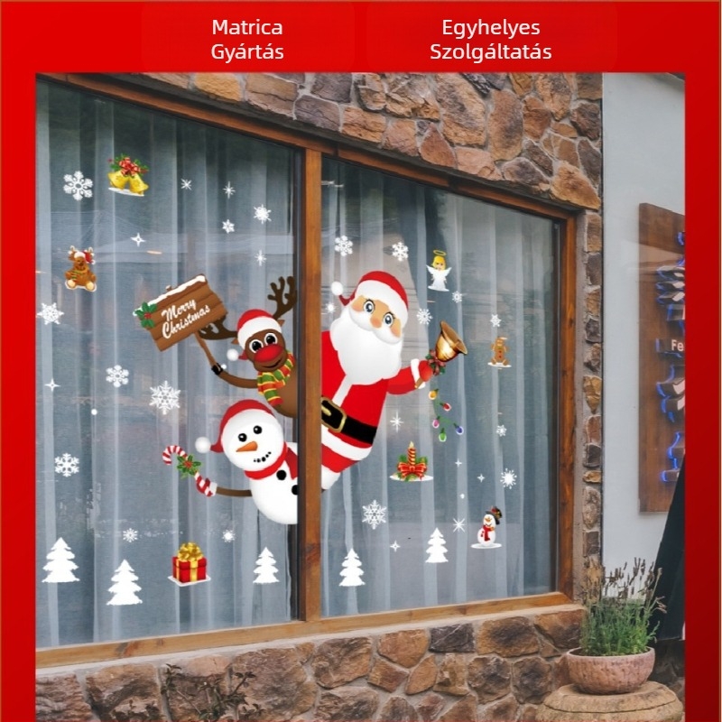 SK9241 Mikulás matricák karácsonyi dekoráció keresztbe szegélyű ablak üveg ablak vízálló falmatricák karácsonyi ablakmatricák