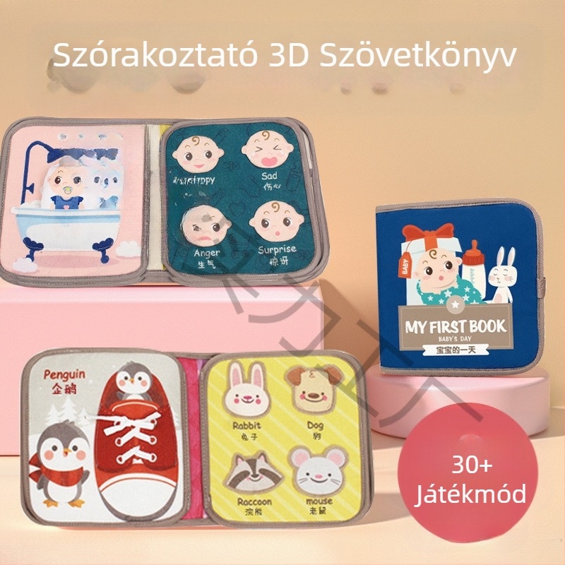 Szakadásálló vászonkönyv, Mosható vászonkönyv, Rágótabletta koragyermekkori nevelésre szolgáló játék 6-12 hónapos korig