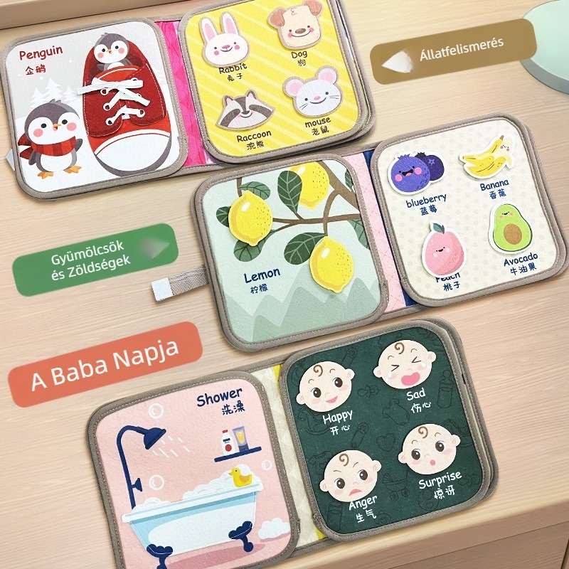 Szakadásálló vászonkönyv, Mosható vászonkönyv, Rágótabletta koragyermekkori nevelésre szolgáló játék 6-12 hónapos korig