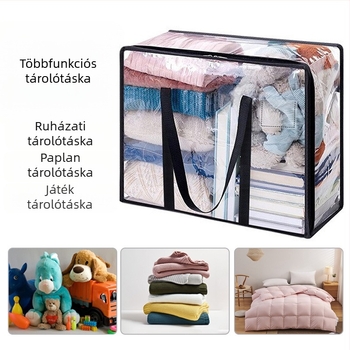 PVC paplan tároló táska, átlátszó, nedvesség- és porálló, hordozható, nagy kapacitású, kocka alakú