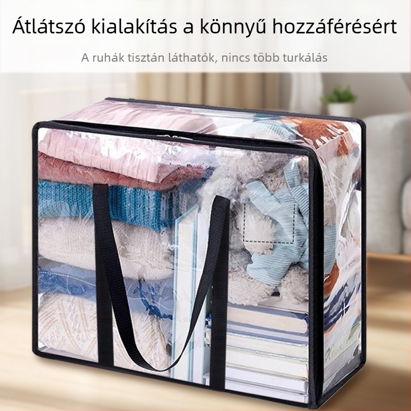 PVC paplan tároló táska, átlátszó, nedvesség- és porálló, hordozható, nagy kapacitású, kocka alakú