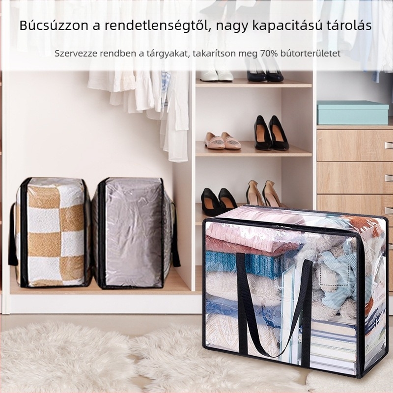PVC paplan tároló táska, átlátszó, nedvesség- és porálló, hordozható, nagy kapacitású, kocka alakú