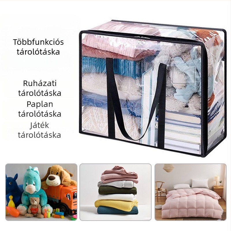PVC paplan tároló táska, átlátszó, nedvesség- és porálló, hordozható, nagy kapacitású, kocka alakú