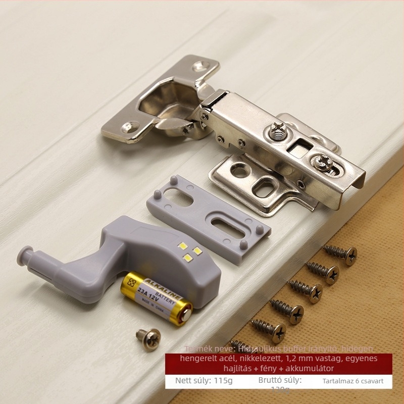 Hidraulikus puffer rozsdamentes acél zsanér rejtett 180 fokos szekrényajtó összecsukható repülőgép zsanér LED lámpa gyári közvetlen értékesítés