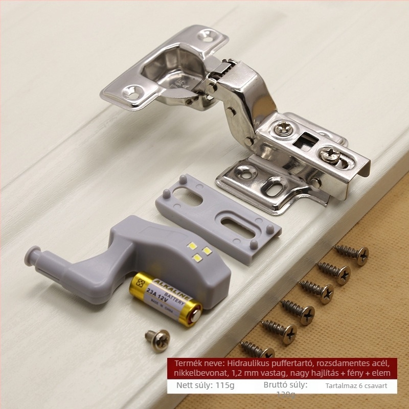 Hidraulikus puffer rozsdamentes acél zsanér rejtett 180 fokos szekrényajtó összecsukható repülőgép zsanér LED lámpa gyári közvetlen értékesítés