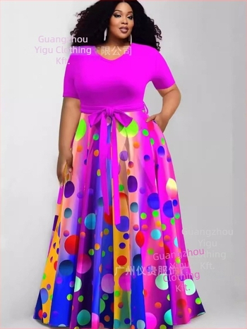 plus size szabadidőruha, Európa és az Egyesült Államok határain átnyúló új női divatos nyomtatott színkontrasztos ruha