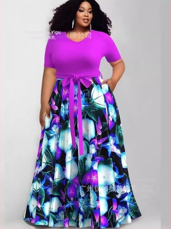 plus size szabadidőruha, Európa és az Egyesült Államok határain átnyúló új női divatos nyomtatott színkontrasztos ruha