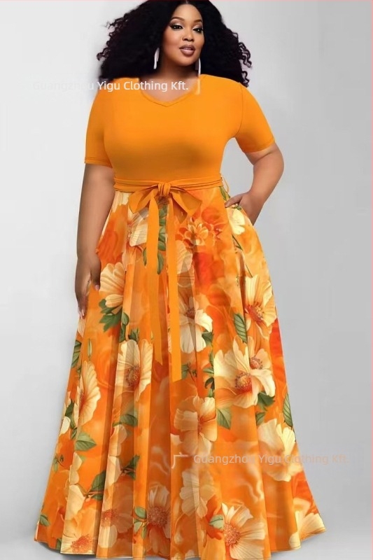 plus size szabadidőruha, Európa és az Egyesült Államok határain átnyúló új női divatos nyomtatott színkontrasztos ruha