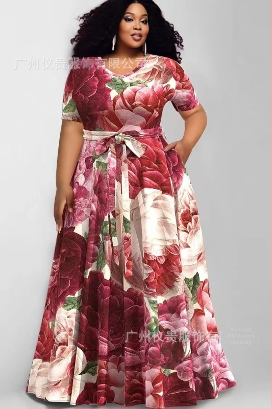 plus size szabadidőruha, Európa és az Egyesült Államok határain átnyúló új női divatos nyomtatott színkontrasztos ruha