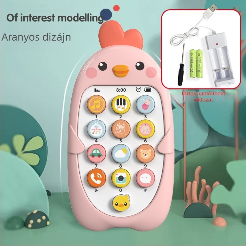 Gyermekzenei mobiltelefon oktatási koragyermekkori nevelési játékok csecsemőharapás szimuláció csibe telefonmodell kínai és angol kétnyelvű