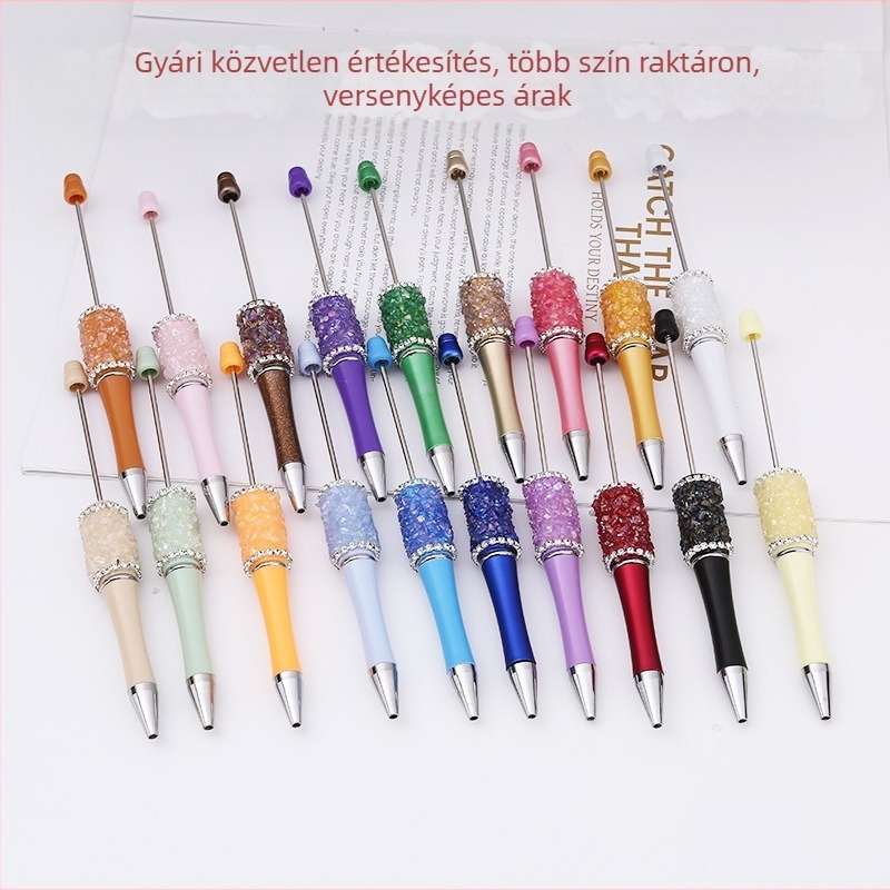raktáron nagykereskedelmi határokon átnyúló kristály kavics golyóstoll barkácsoláshoz kézzel készített fúró gyöngyös toll regény aranyos műanyag toll