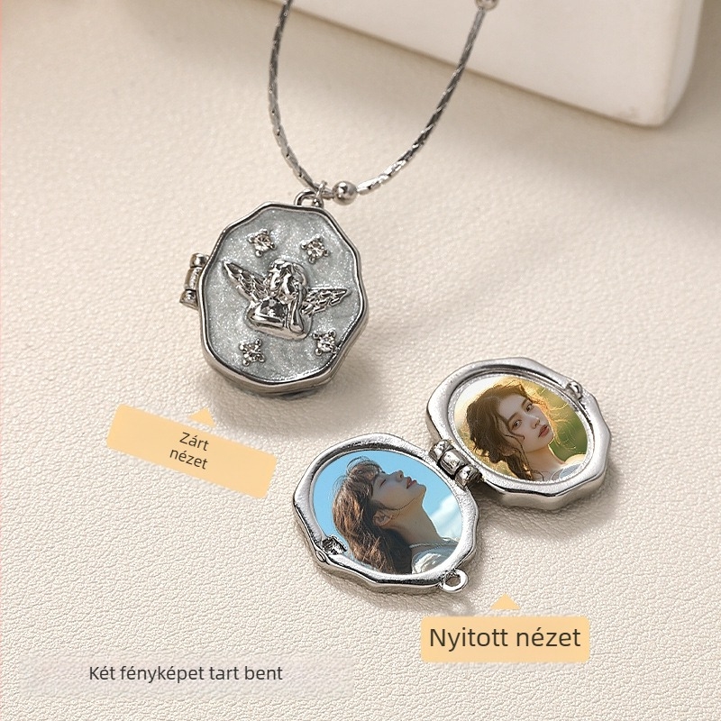 Határokon átnyúló népszerű fotódoboz nyaklánc galvanizált színtartó személyre szabott angyal medál hordozható, nyitható emlékfotóalbum nyaklánc