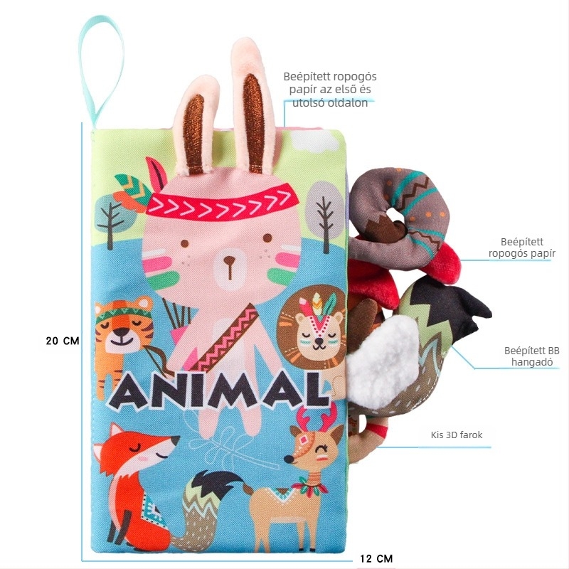 AIPINQI új rajzfilm állatfarok mintás vászonkönyv gyűrűs papírral, gyerekjáték, szakadásálló babakönyv