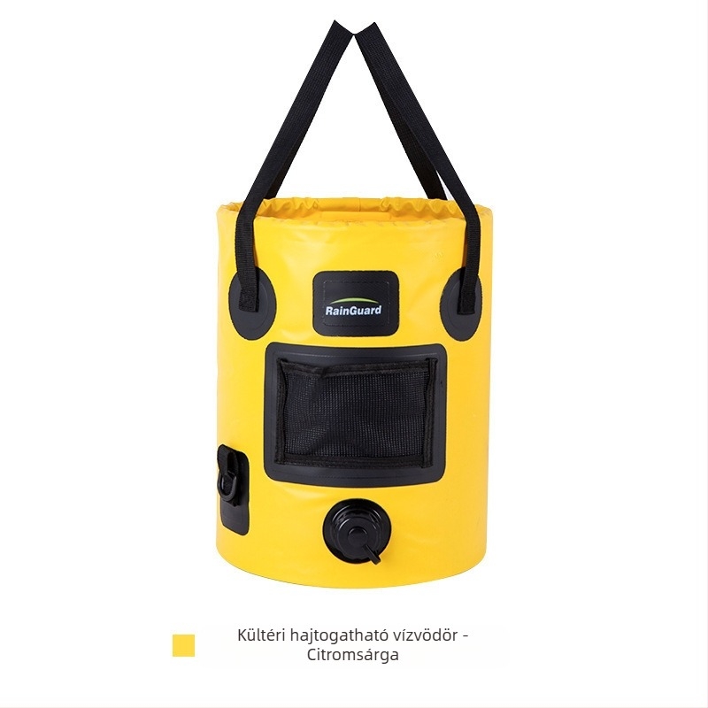 Kültéri összecsukható vödör Hordozható vödör szeleppel Kemping nagy kapacitású kerek kézi vödör fedéllel Horgászvödör