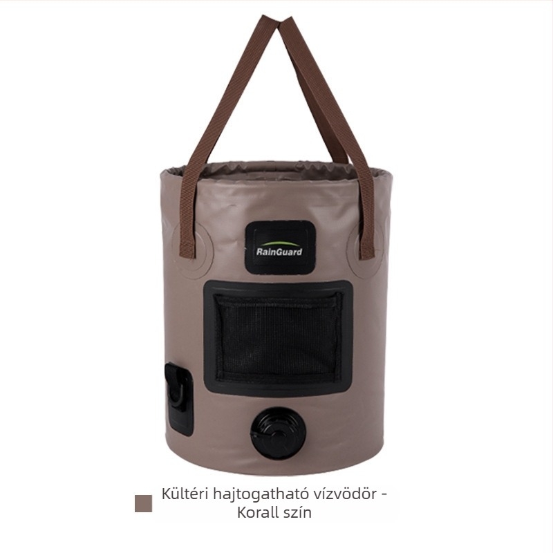 Kültéri összecsukható vödör Hordozható vödör szeleppel Kemping nagy kapacitású kerek kézi vödör fedéllel Horgászvödör