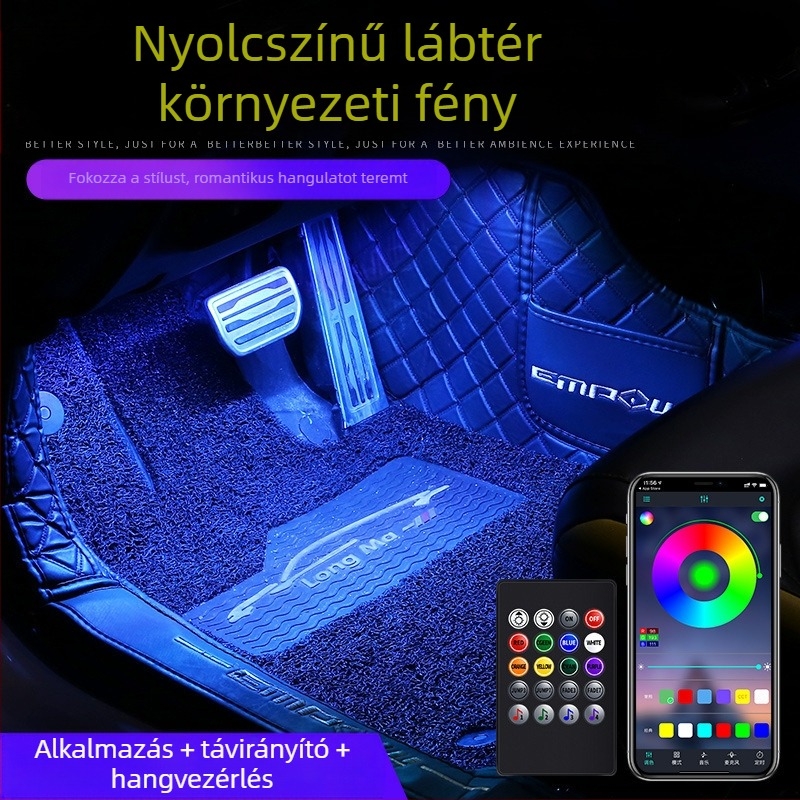 Autó fényszóró autó belső módosítás nélküli led színes gázlámpa autó usb talpú belső lámpa zenei ritmuslámpa