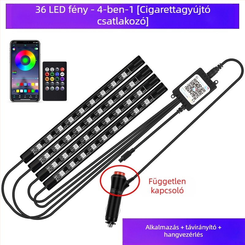 Autó fényszóró autó belső módosítás nélküli led színes gázlámpa autó usb talpú belső lámpa zenei ritmuslámpa