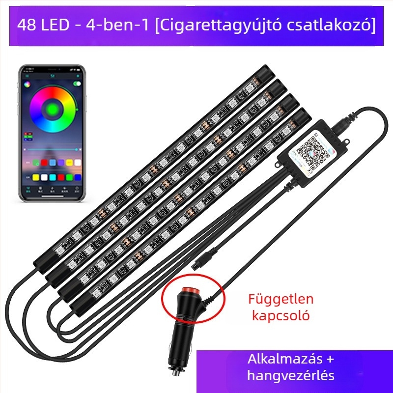 Autó fényszóró autó belső módosítás nélküli led színes gázlámpa autó usb talpú belső lámpa zenei ritmuslámpa