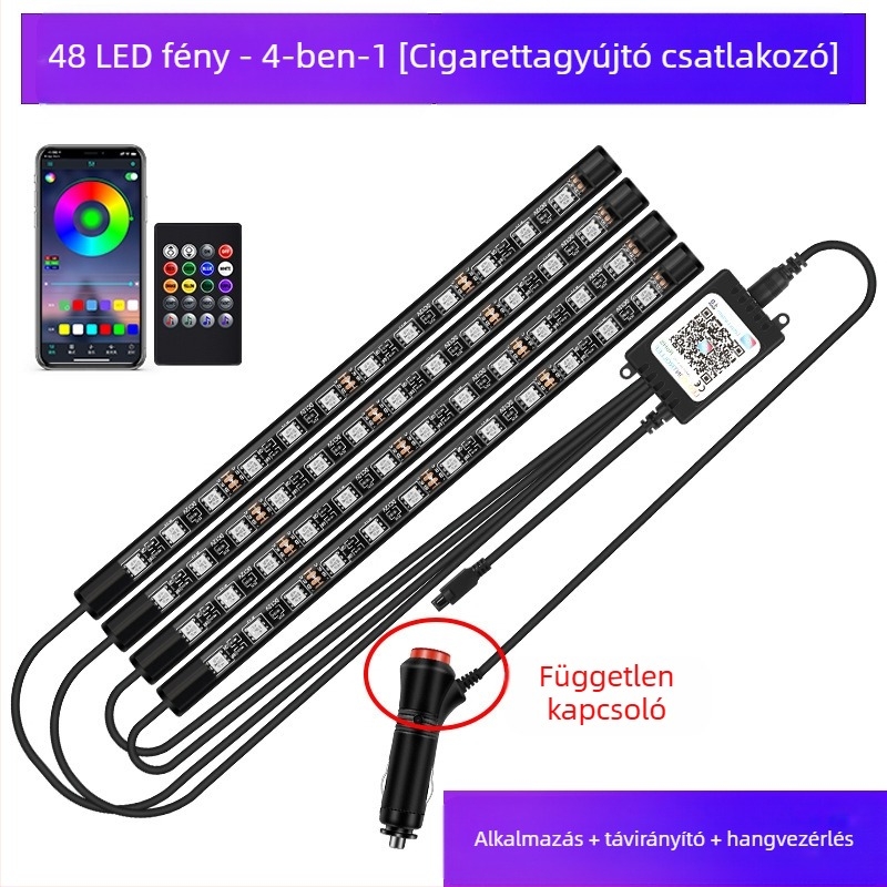 Autó fényszóró autó belső módosítás nélküli led színes gázlámpa autó usb talpú belső lámpa zenei ritmuslámpa