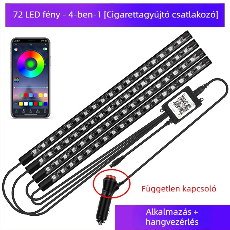 Autó fényszóró autó belső módosítás nélküli led színes gázlámpa autó usb talpú belső lámpa zenei ritmuslámpa