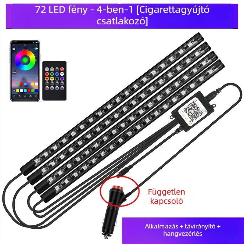 Autó fényszóró autó belső módosítás nélküli led színes gázlámpa autó usb talpú belső lámpa zenei ritmuslámpa