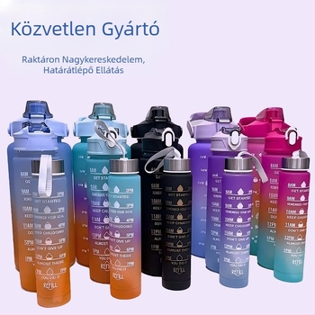 Háromrészes pohárkészlet, színátmenetes színű műanyag vizespohár, sport kulacs, felnyitható tető, szivárványszínű pohárkészlet, hordozható, szivárgásmentes