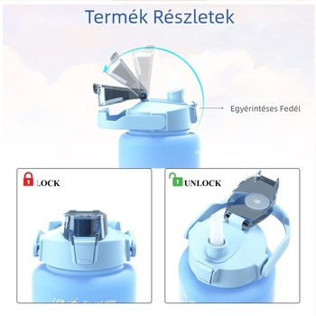 Háromrészes pohárkészlet, színátmenetes színű műanyag vizespohár, sport kulacs, felnyitható tető, szivárványszínű pohárkészlet, hordozható, szivárgásmentes