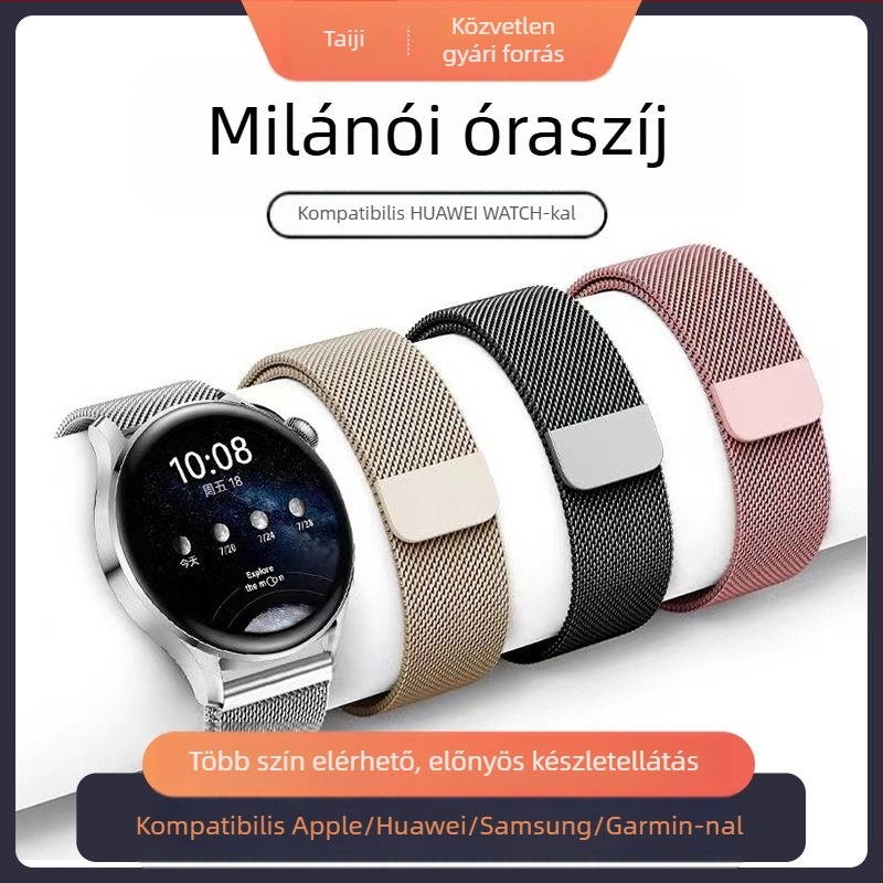 Milanese mágneses GT6 rozsdamentes acél óraszíj 22 mm, Huawei Watch54 Samsung Xiaomi S4 Garmin készülékhez