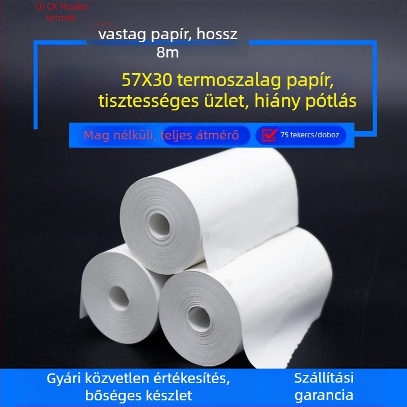 Termikus pénztárgéppapír 5730-5740-5750 szupermarketi nyugta 8060 nyomtatópapír konyhai sorhoz kis fekete tubus nagykereskedelem
