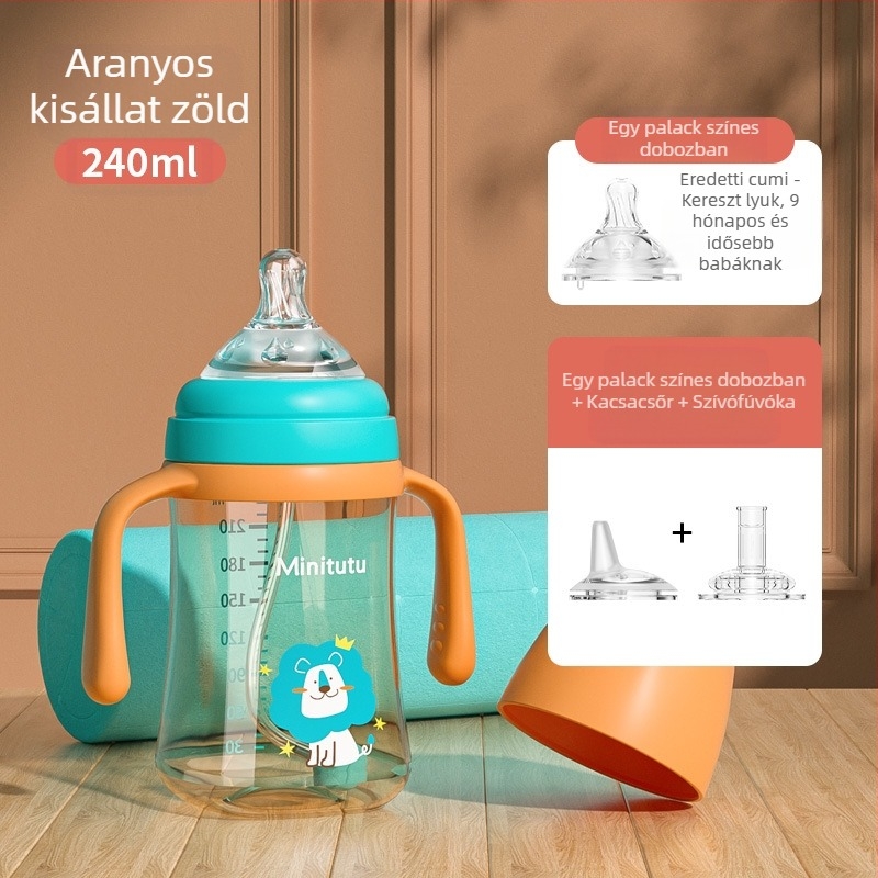 Minitutu nano színes széles szájú PP egy csésze három szívópohár palack cumi szívó száj kacsacsőr baba 300