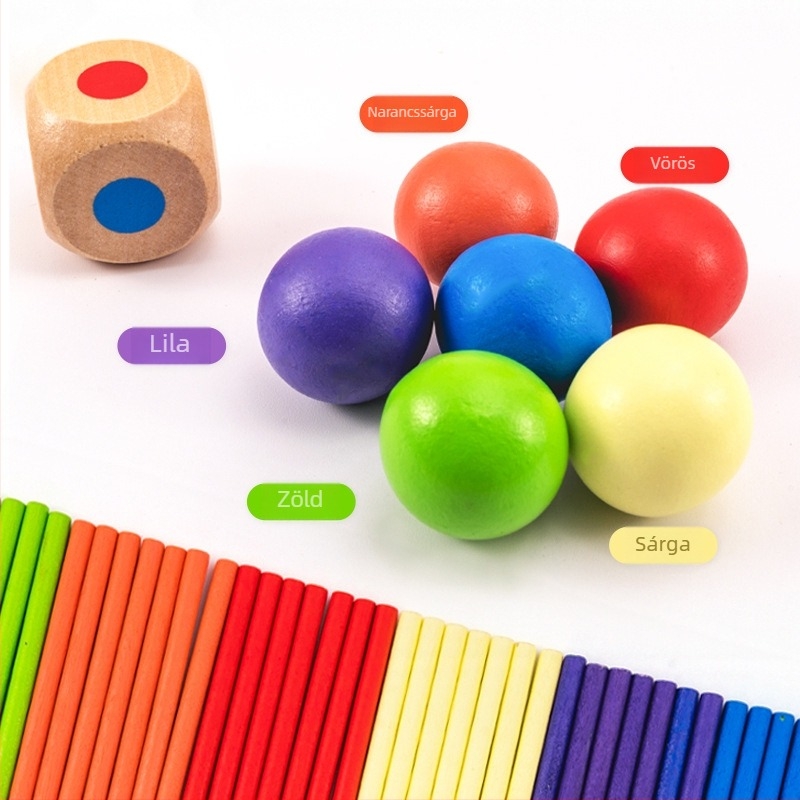 Határokon átnyúló gyermekeknek szóló fapálcika-játék bébi oktató dobókocka szín szülő-gyermek interaktív matematika Montessori fajátékok