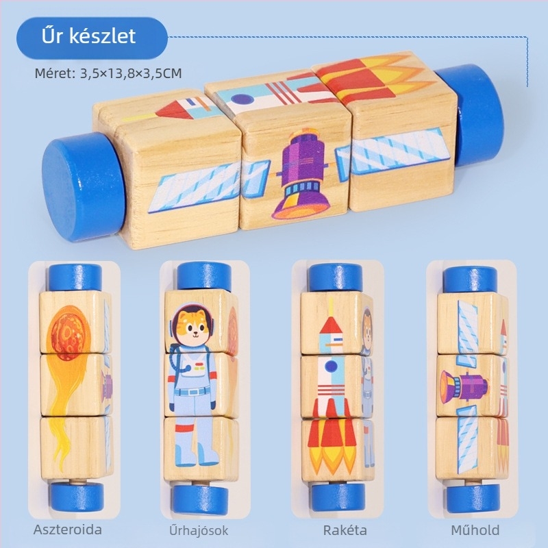 Gyermek fa állatos forgó kirakós háromdimenziós építőelemek óvoda baba kéz-szem koordinációt fejlesztő oktatójátékok