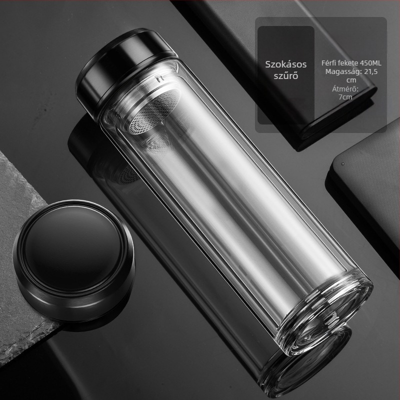 raktáron Okos vizespohár Kétrétegű üvegpohár Áztató teáspohár Férfi Átlátszó Meleg Kijelzővel Tea Vízelválasztás Szigeteléses Vizespohár