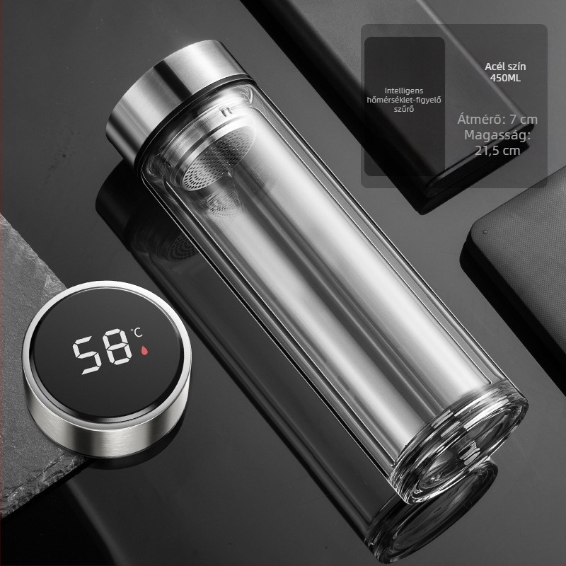 raktáron Okos vizespohár Kétrétegű üvegpohár Áztató teáspohár Férfi Átlátszó Meleg Kijelzővel Tea Vízelválasztás Szigeteléses Vizespohár