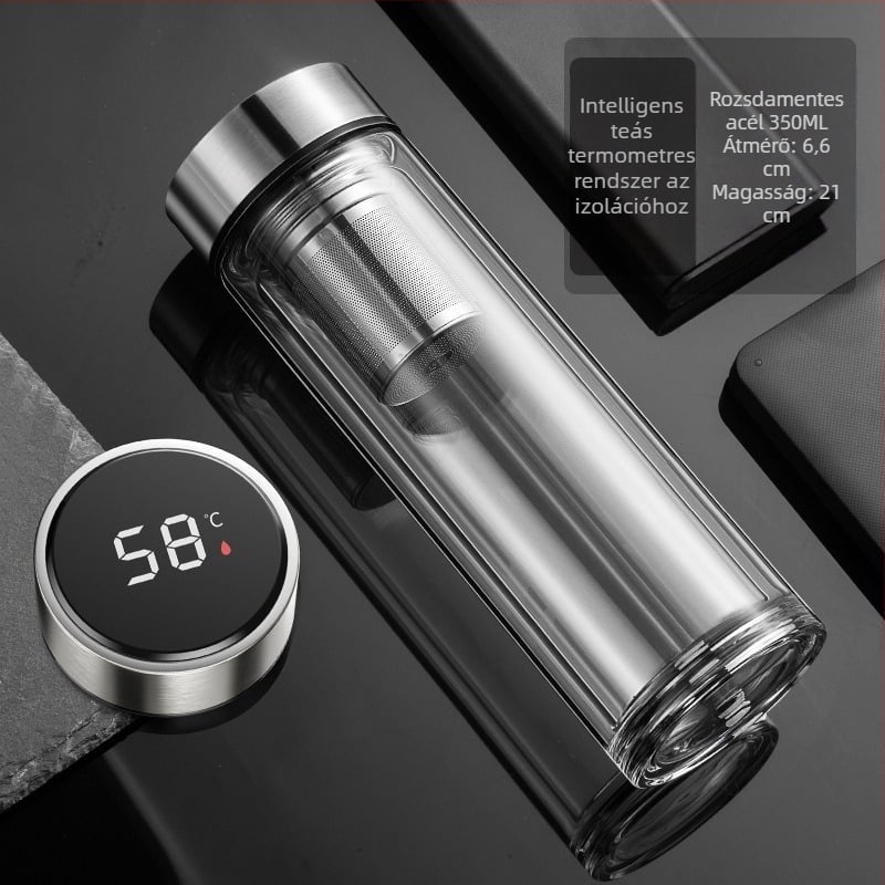 raktáron Okos vizespohár Kétrétegű üvegpohár Áztató teáspohár Férfi Átlátszó Meleg Kijelzővel Tea Vízelválasztás Szigeteléses Vizespohár
