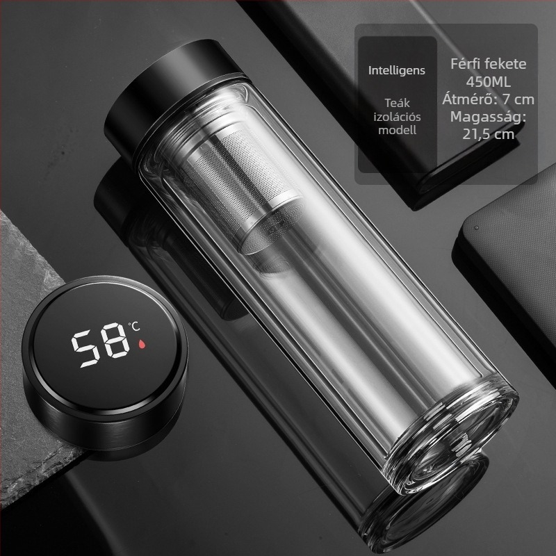 raktáron Okos vizespohár Kétrétegű üvegpohár Áztató teáspohár Férfi Átlátszó Meleg Kijelzővel Tea Vízelválasztás Szigeteléses Vizespohár