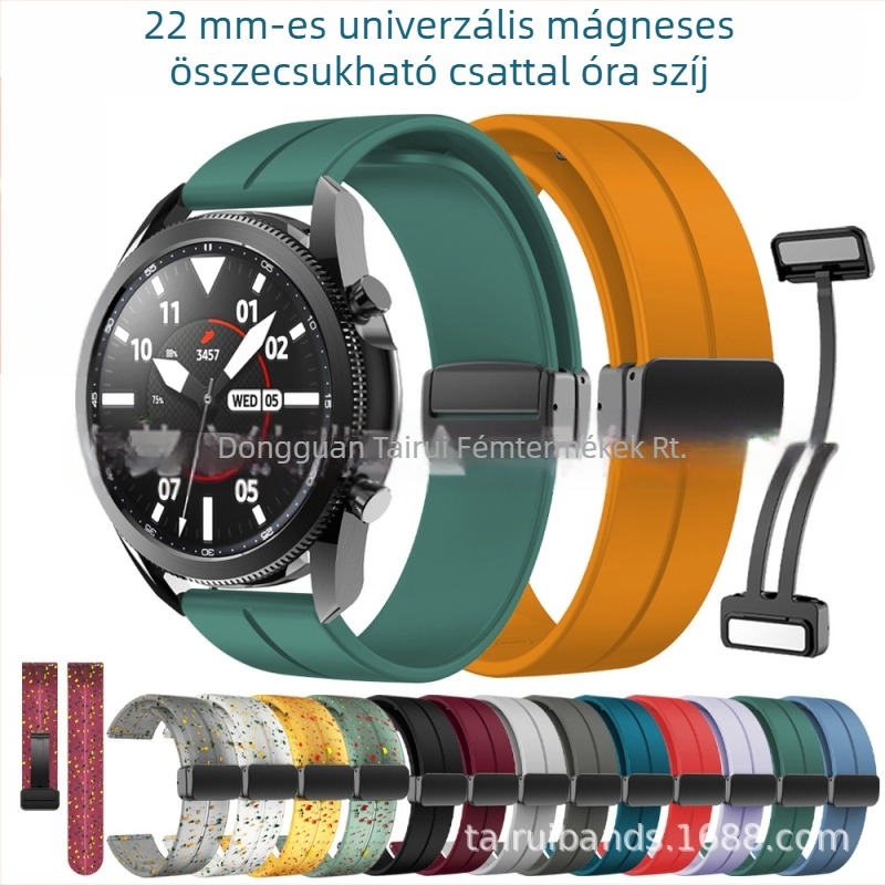 20/22 mm-es mágneses, összecsukható csattal ellátott Samsung Watch 5/4/3 Huawei Gt3/2 Pro szilikonszíjhoz alkalmas