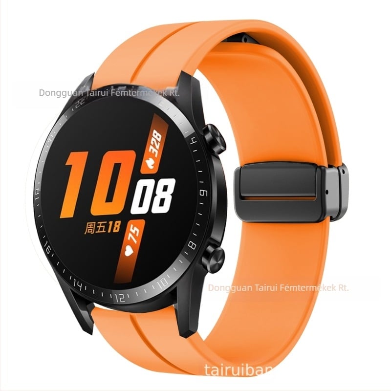 20/22 mm-es mágneses, összecsukható csattal ellátott Samsung Watch 5/4/3 Huawei Gt3/2 Pro szilikonszíjhoz alkalmas