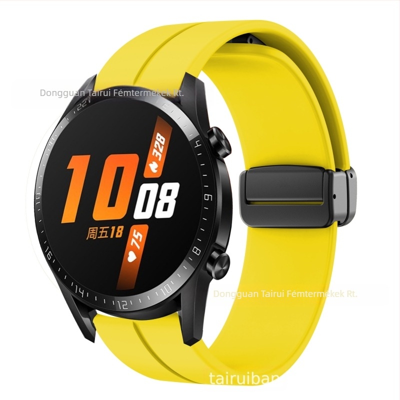 20/22 mm-es mágneses, összecsukható csattal ellátott Samsung Watch 5/4/3 Huawei Gt3/2 Pro szilikonszíjhoz alkalmas